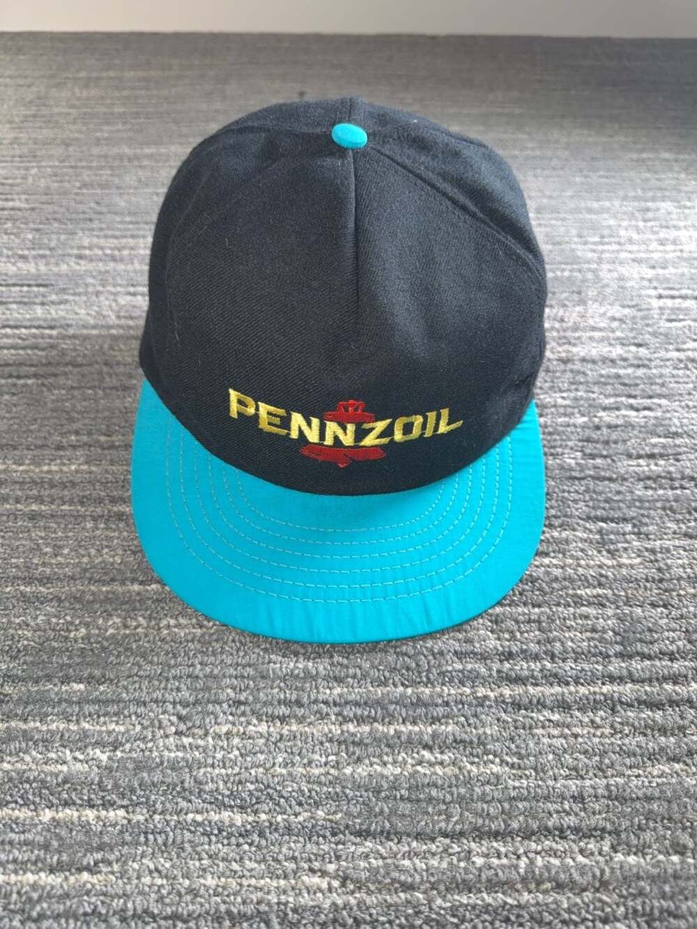 Vintage Pennzoil Embroidered Snapback Hat Black and Teal